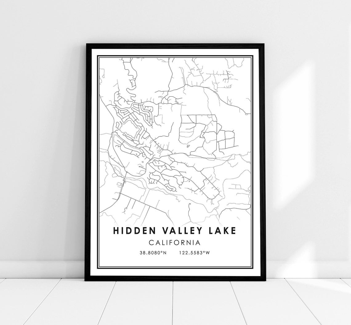 Hidden Valley Lake California Minimalist Black White Map Poster