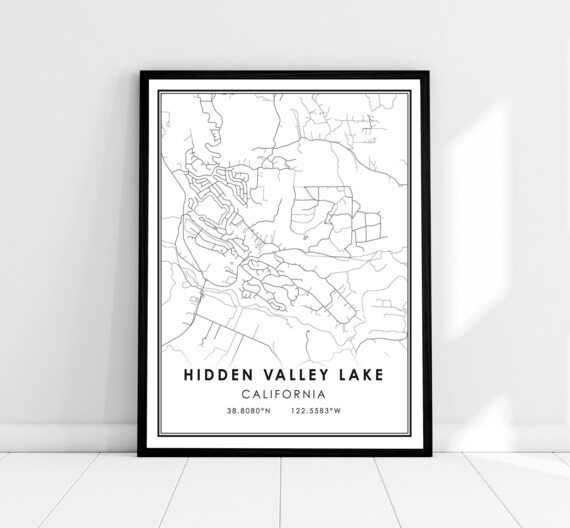 Hidden Valley Lake California Minimalist Black White Map Poster