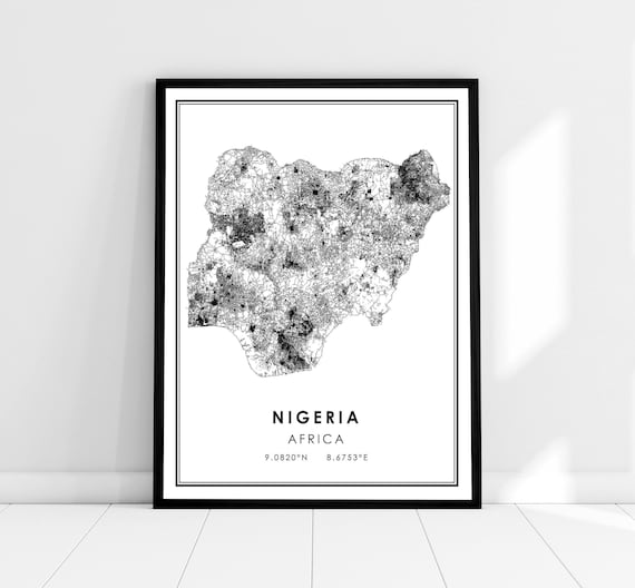Nigeria Map Art Print, Africa Travel Poster