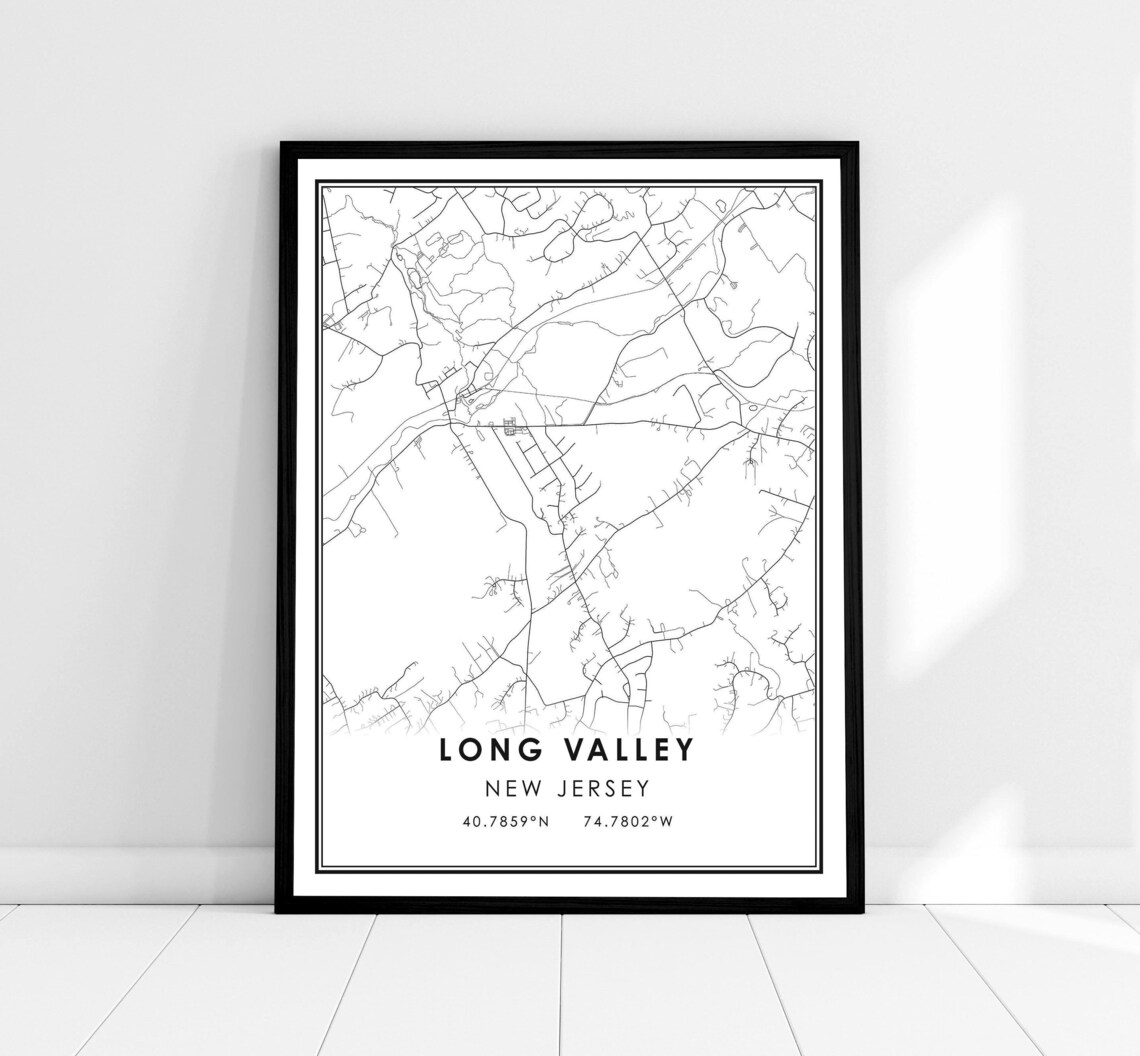 Long Valley Map Print, New Jersey City Art Print
