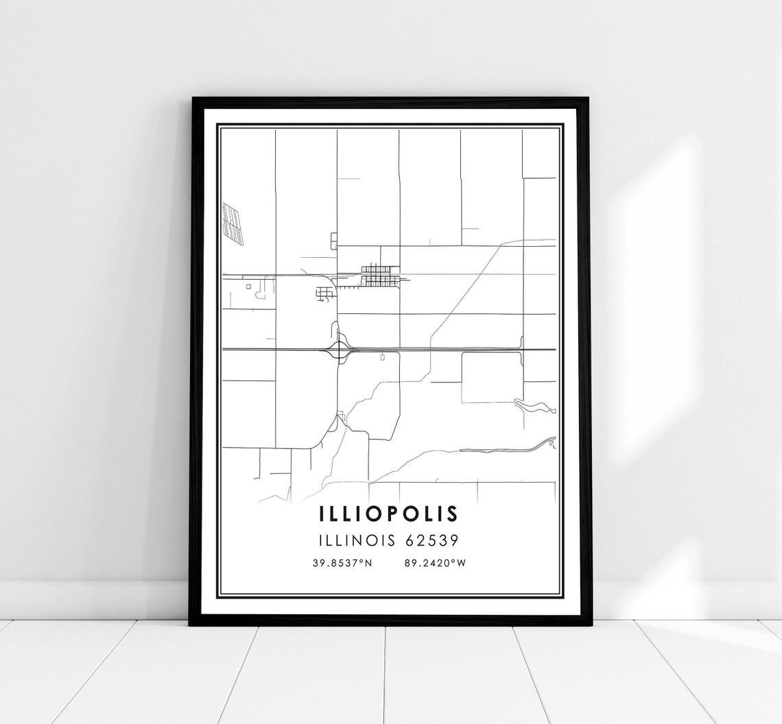 Illiopolis Illinois Minimalist City Street Map Modern Art Poster