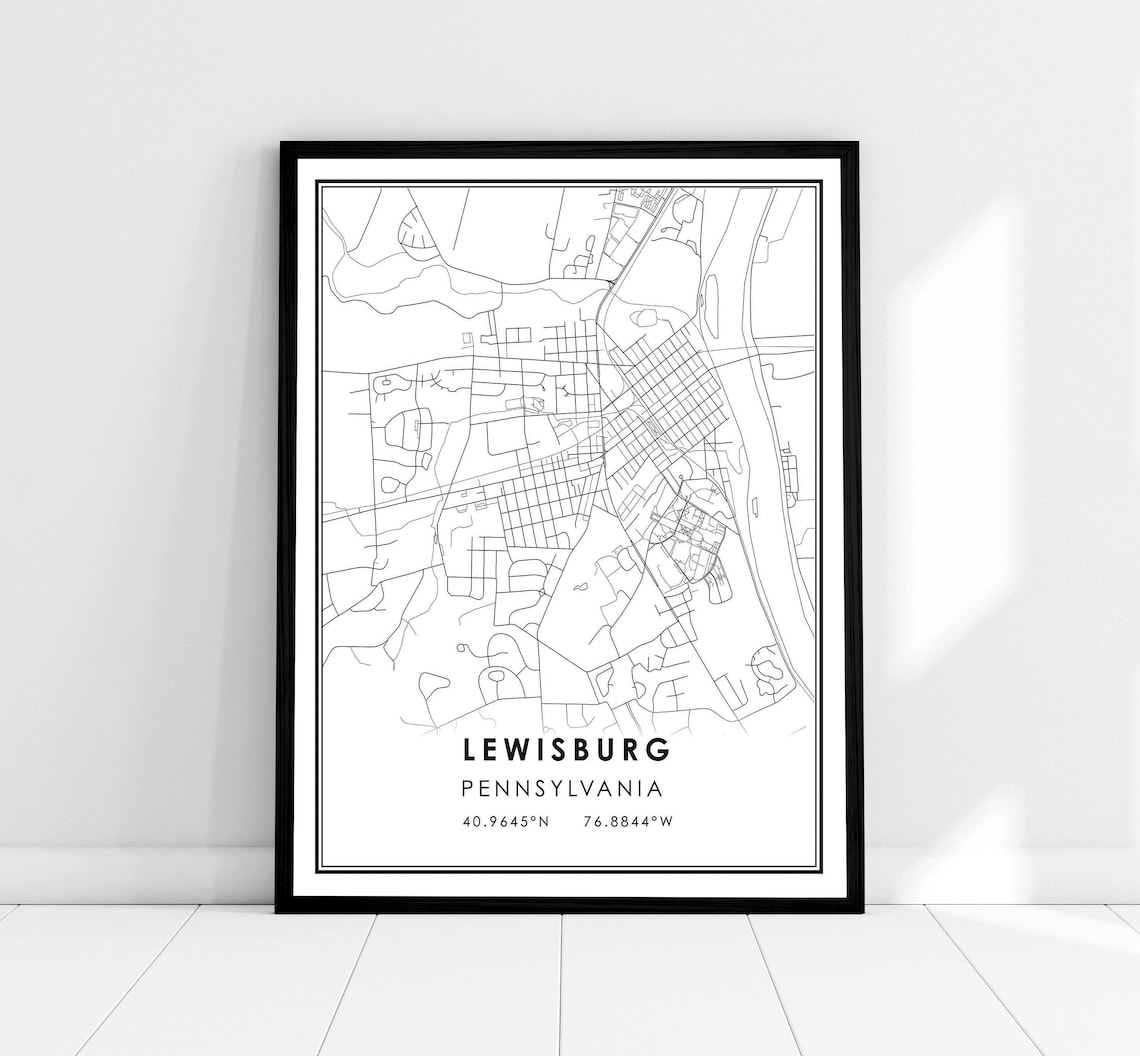 Lewisburg Map Print, Pennsylvania City Travel Poster