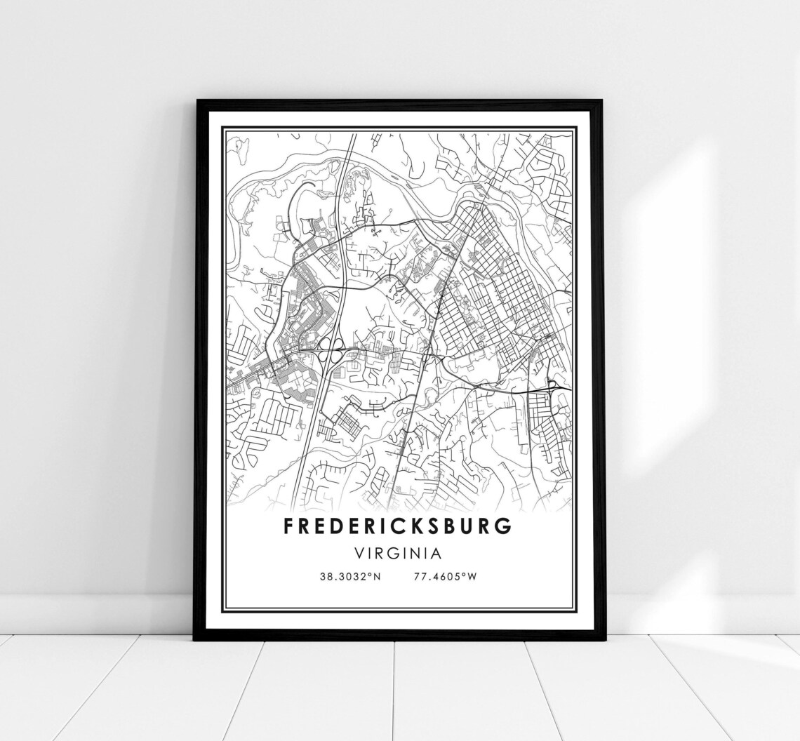 Fredericksburg Map Print, Virginia City Travel Poster