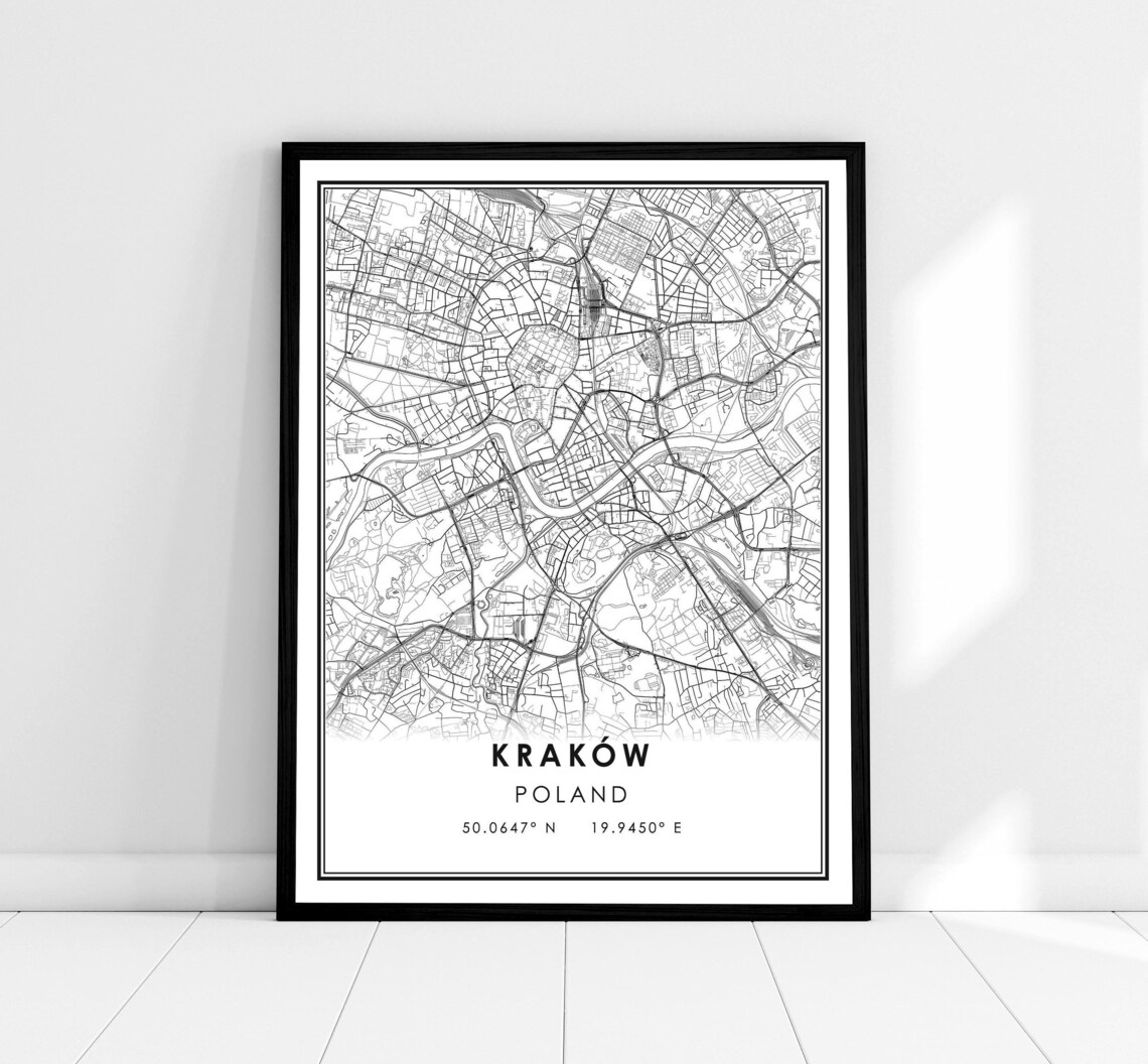 Krakow Map Print Poster, Poland City Travel