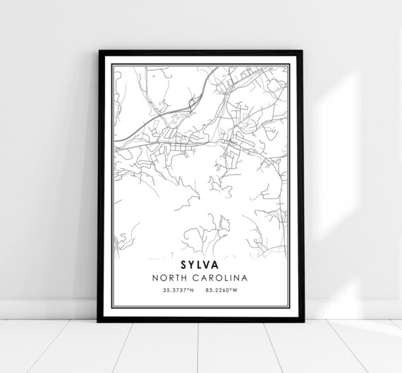 Sylva North Carolina Minimalist Street Map Modern City Travel Poster