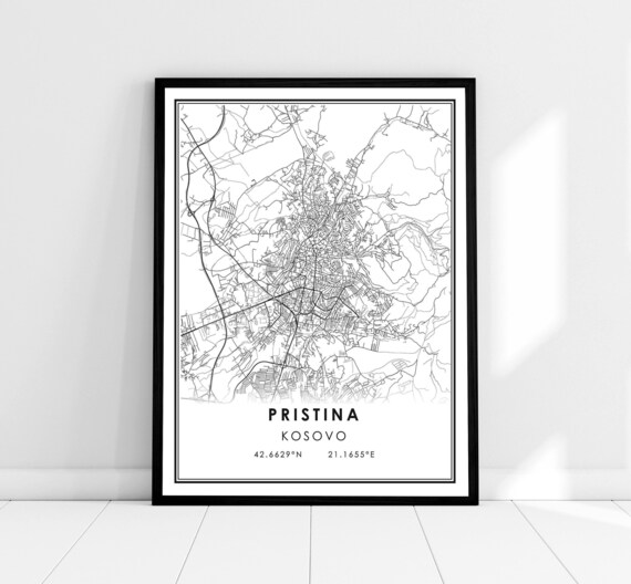 Pristina Kosovo Minimalist Street Map Poster with Coordinates