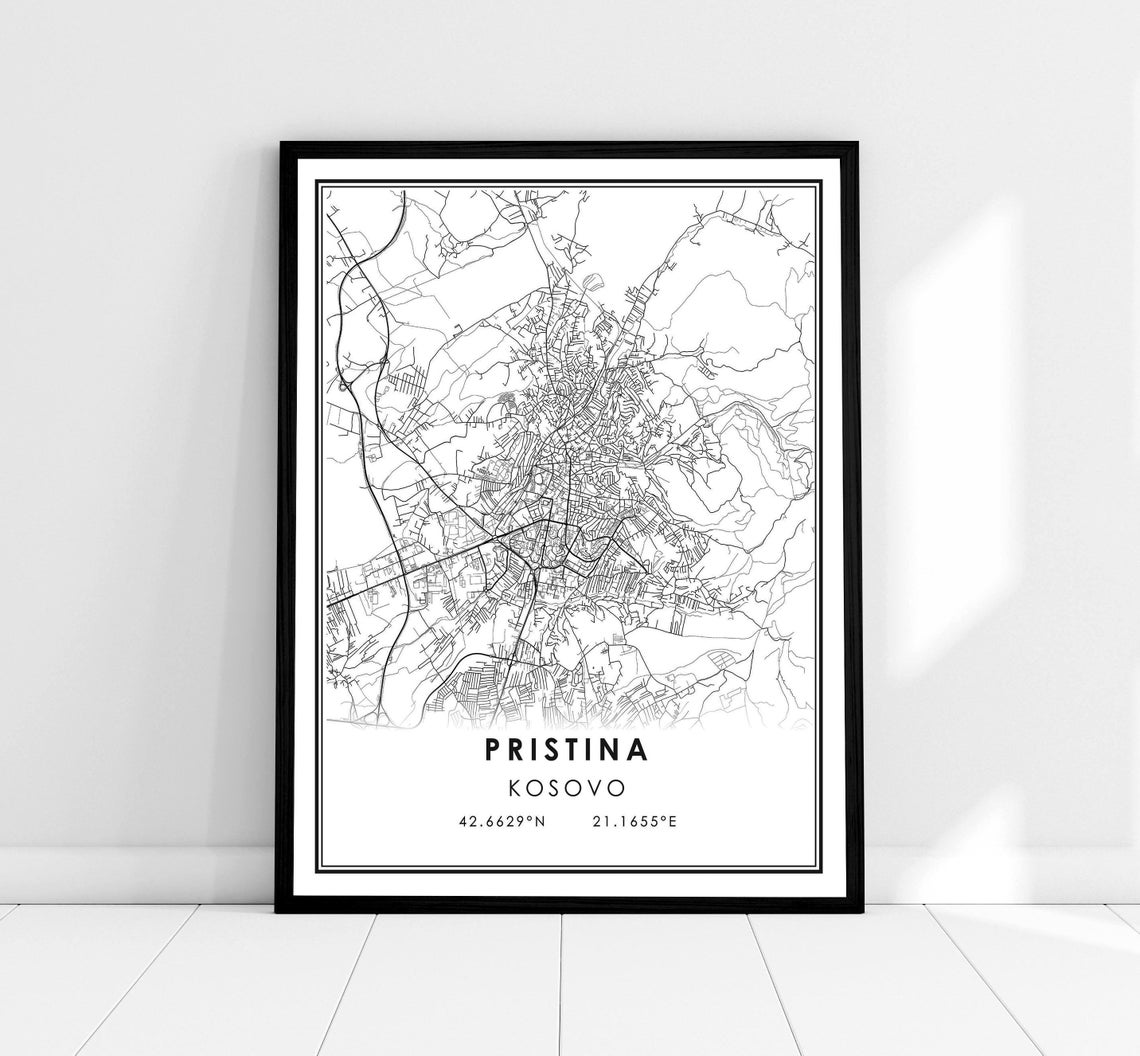 Pristina Kosovo Minimalist Street Map Poster with Coordinates