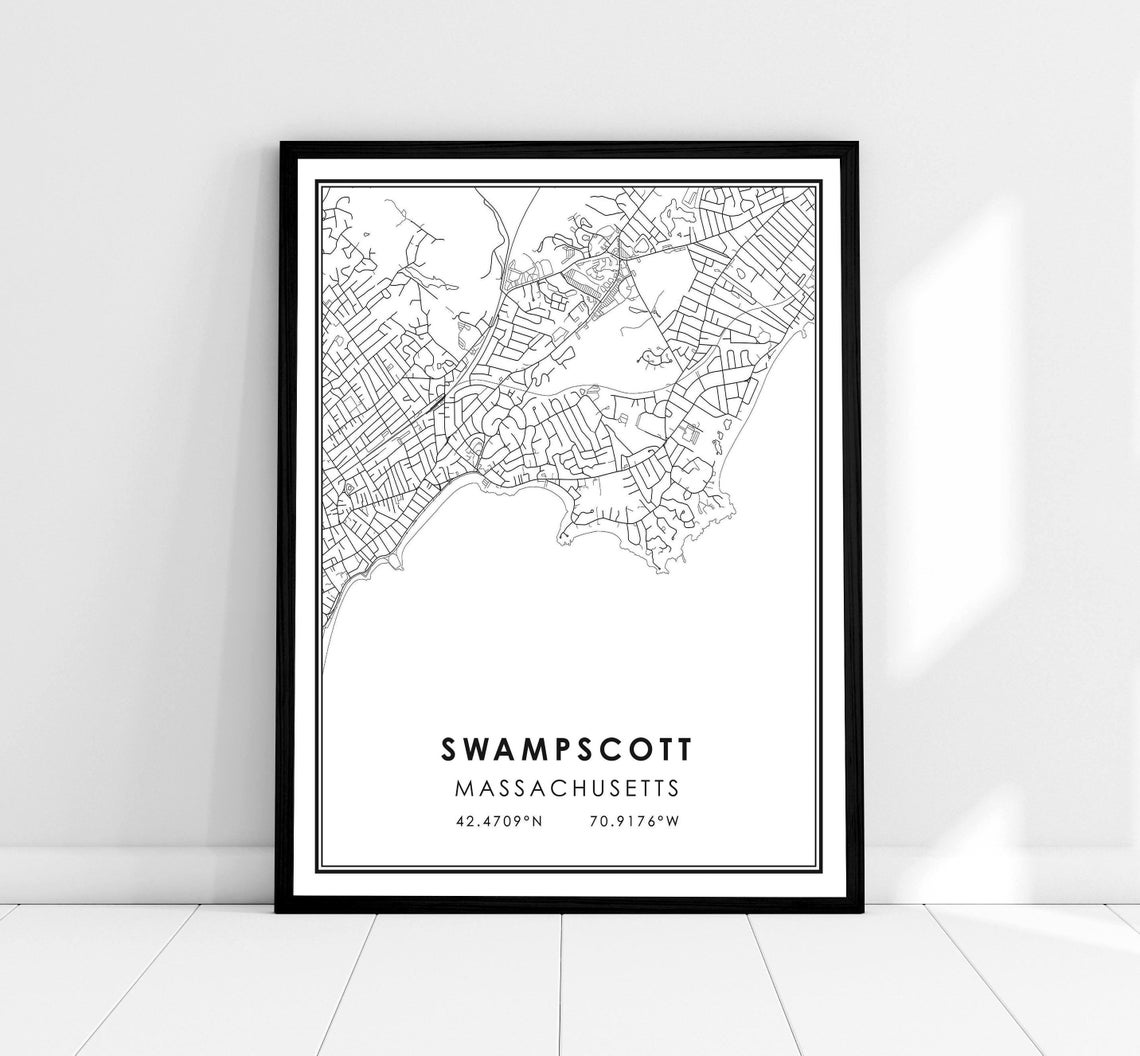 Swampscott Massachusetts Minimalist City Map Poster Coastal Town Art