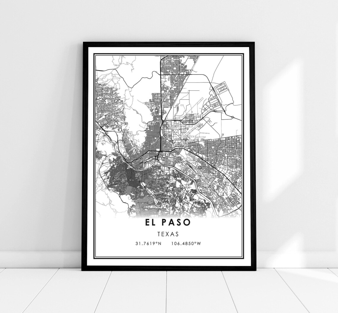 El Paso Map Print, Texas City Travel Poster