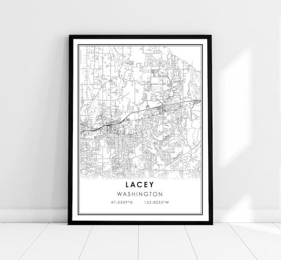 Lacey Washington City Street Map Minimalist Black and White Print