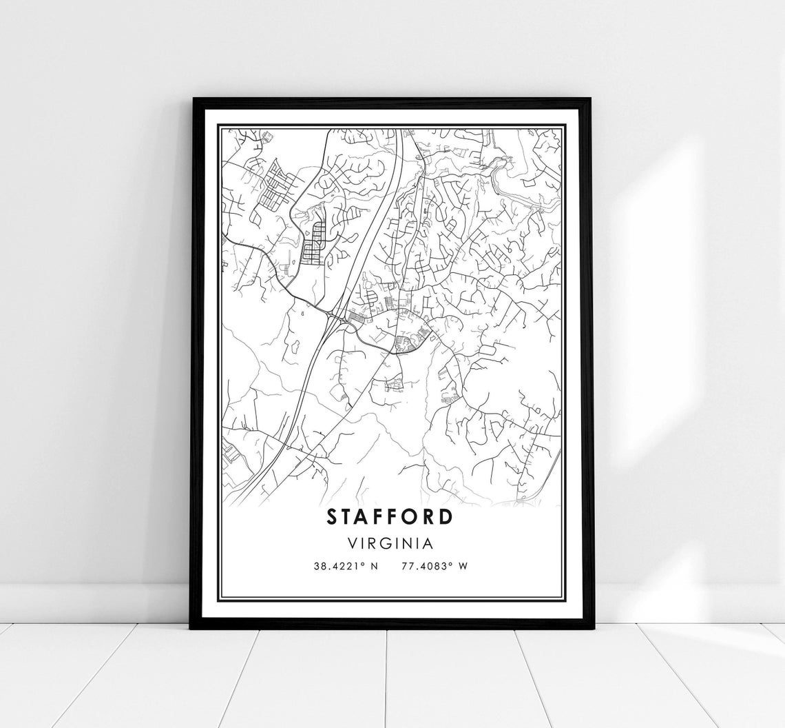Stafford Virginia Street Map Poster With GPS Coordinates Line Art