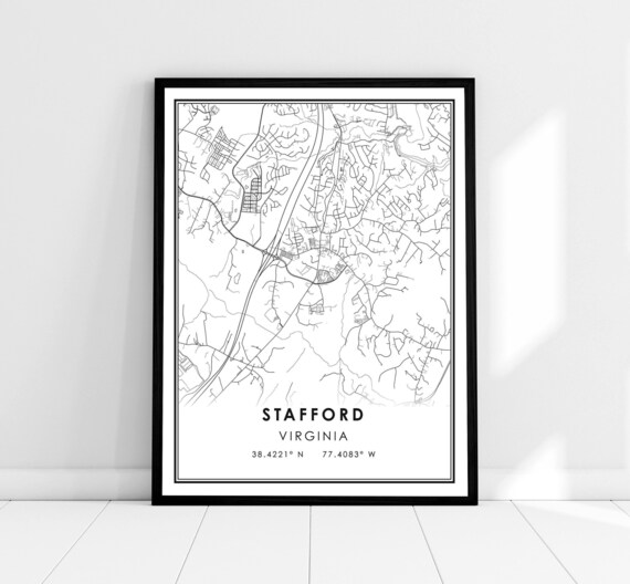 Stafford Virginia Street Map Poster With GPS Coordinates Line Art