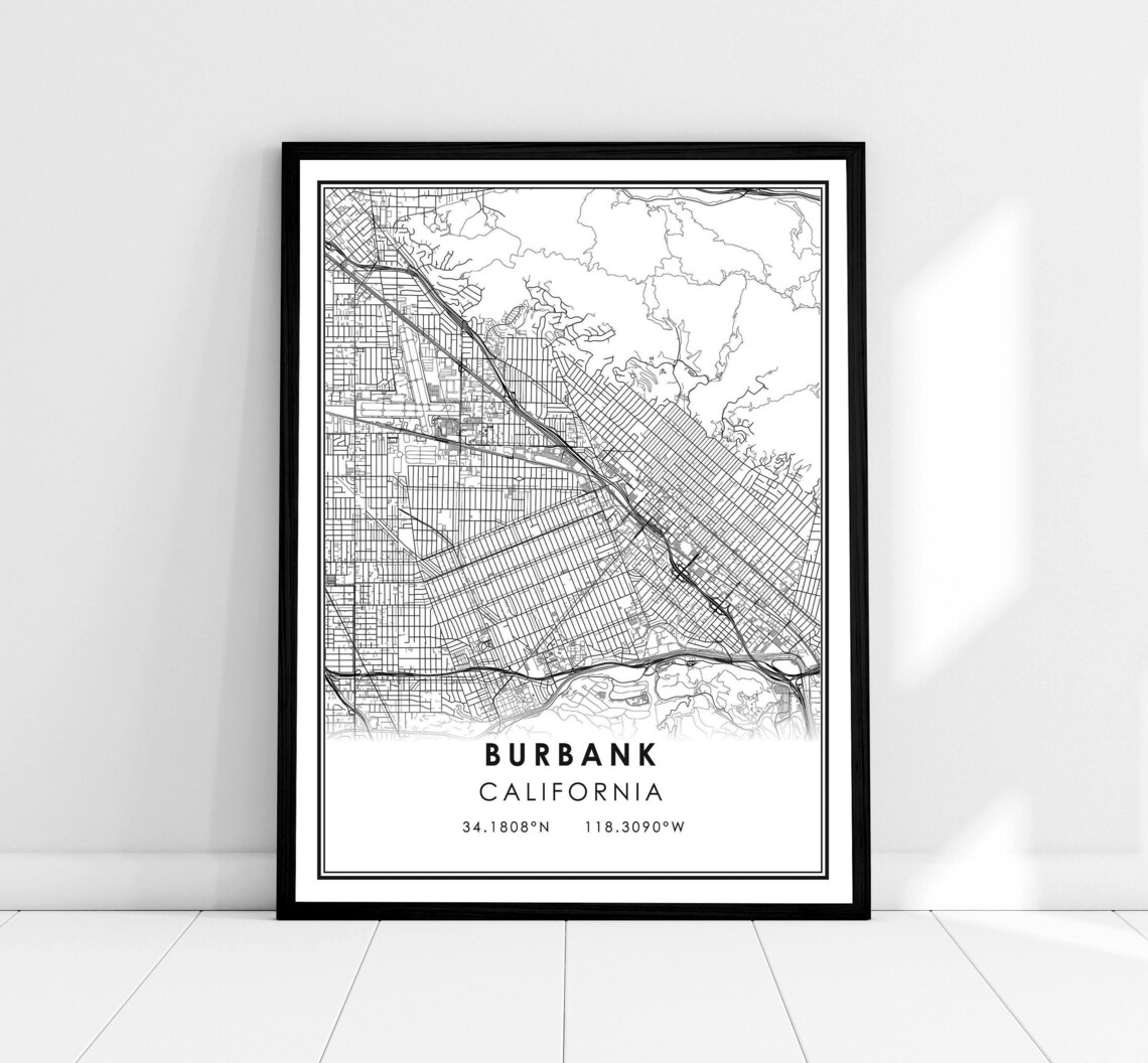 Burbank California Detailed City Street Map Modern Minimalist Poster