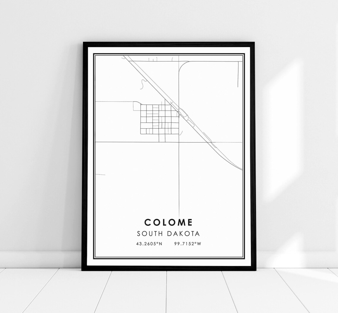 Colome South Dakota Modern Minimalist City Street Map Art Poster