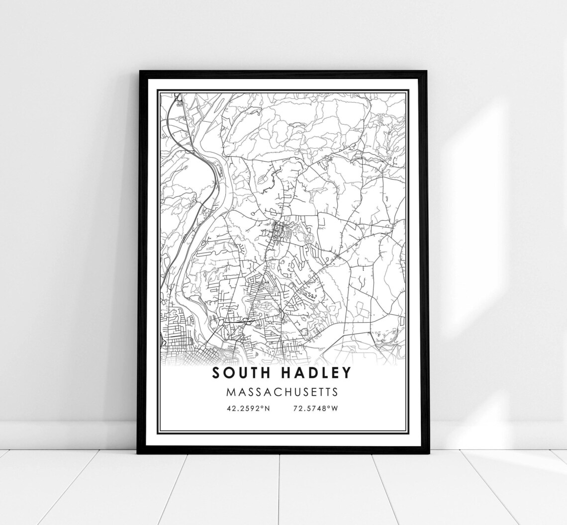 South Hadley Map Print, Massachusetts Travel Poster
