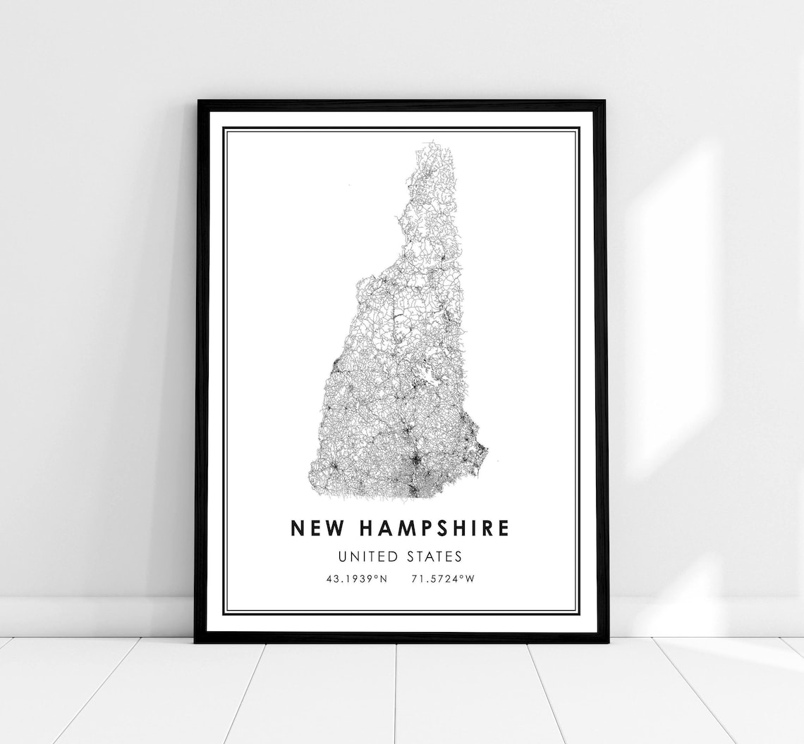 New Hampshire United States Map Poster Print