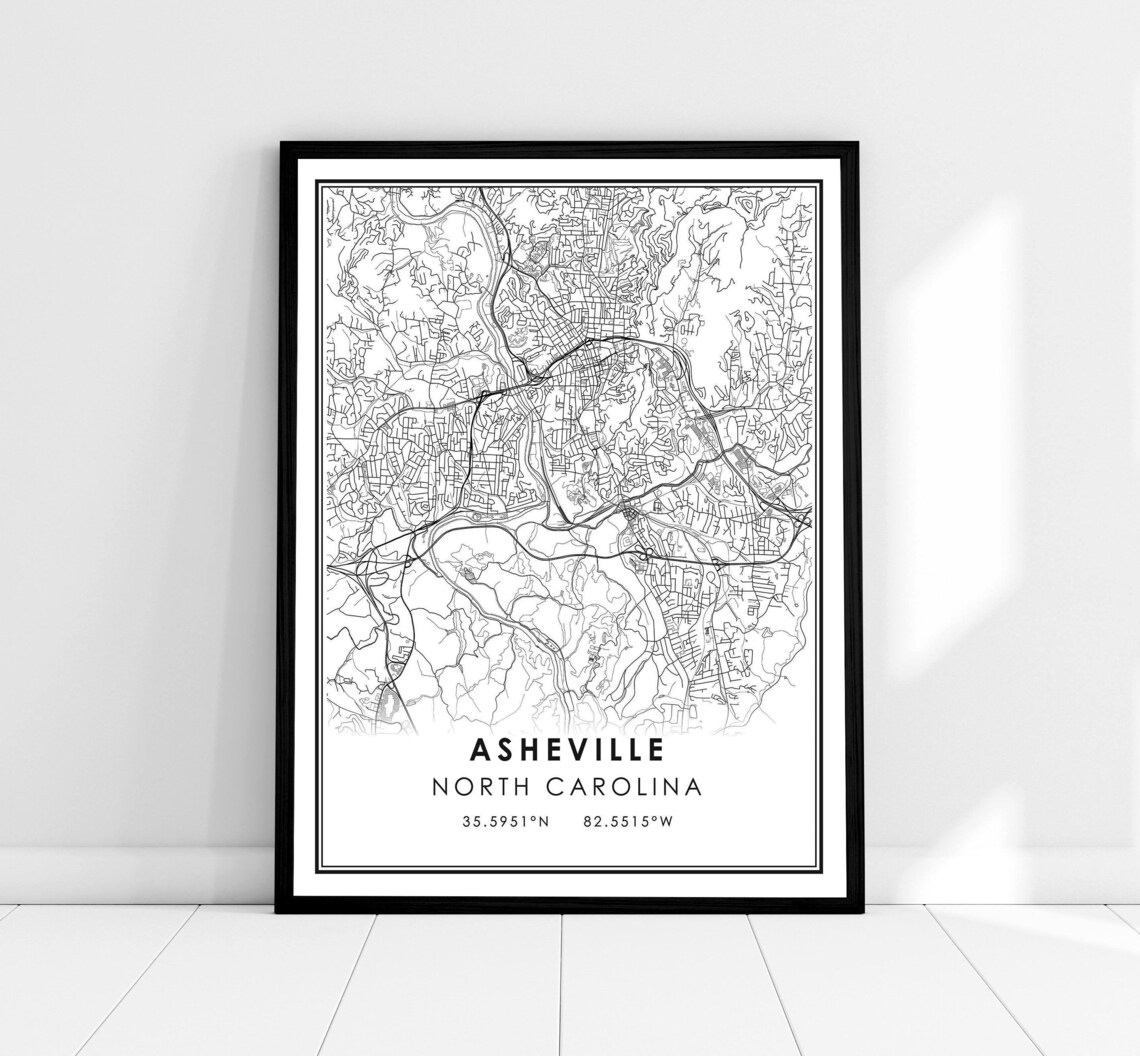 Asheville Map Poster, North Carolina City Travel Art