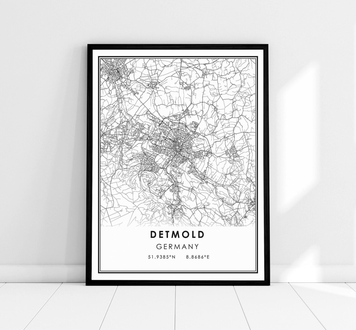 Detmold Germany Minimalist City Street Map Modern Black And White Poster