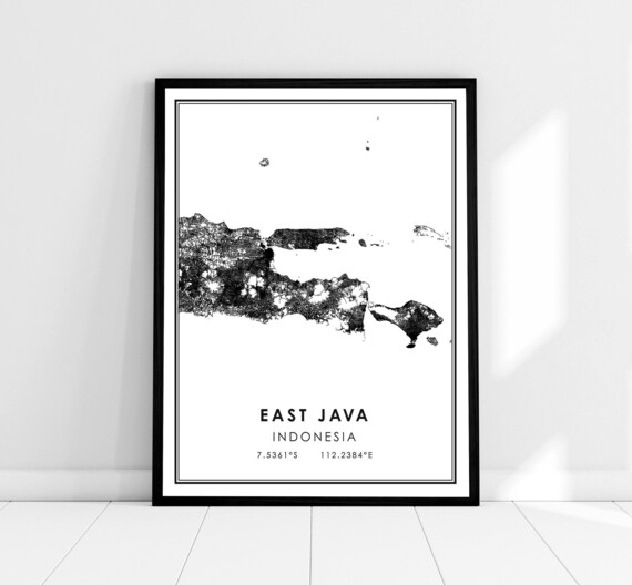East Java Indonesia Minimalist Black and White Map Art Print