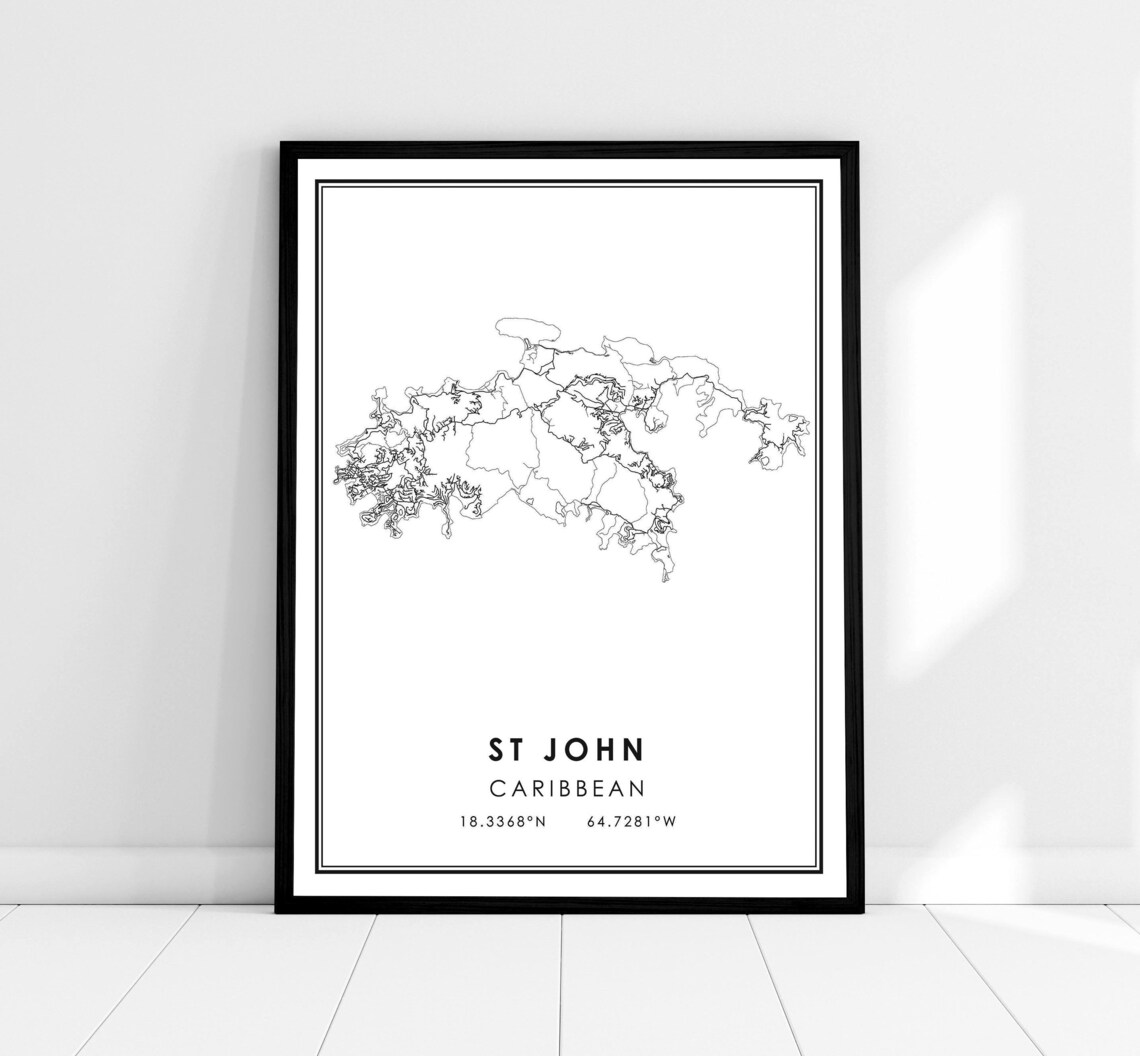 St John Map Poster, Caribbean City Travel Print