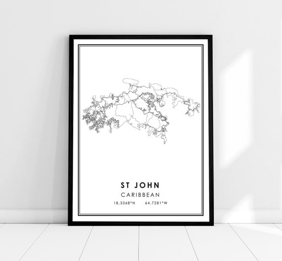 St John Map Poster, Caribbean City Travel Print