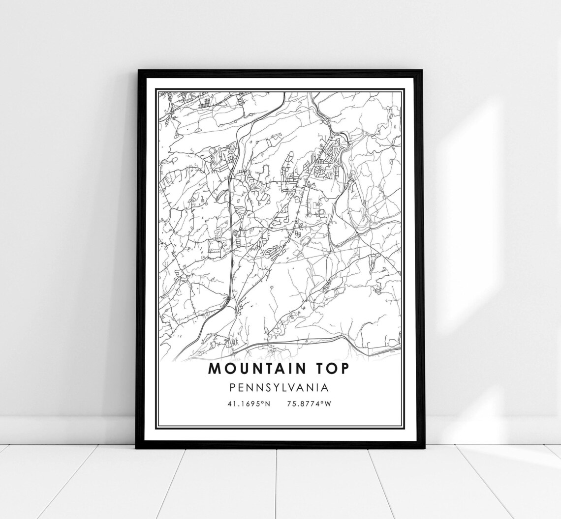 Mountain Top Pennsylvania Map Travel Poster
