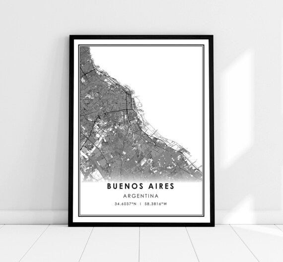 Buenos Aires Map Poster, Argentina City Travel Print