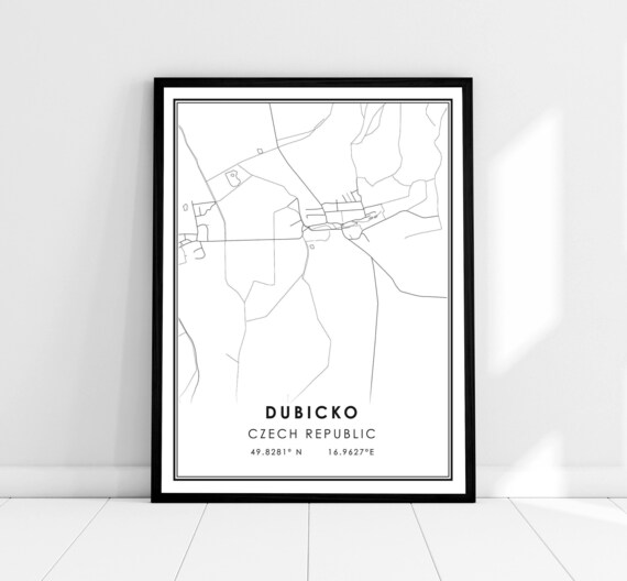 Dubicko Czech Republic Minimalist Black and White Map Line Art Poster