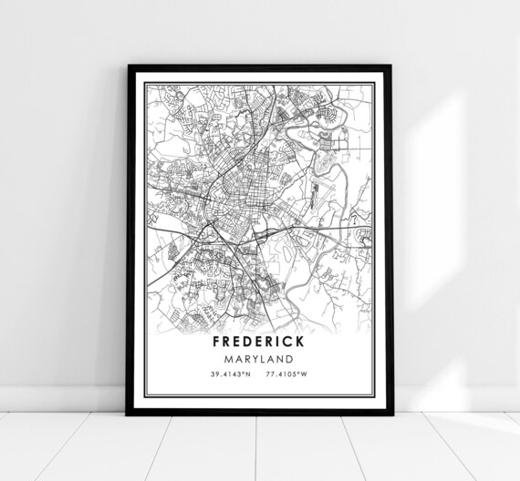 Frederick Map Print, Maryland City Travel Poster