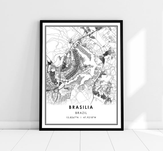 Brasilia Map Travel Poster, Brazil City Map