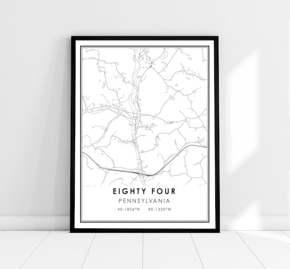 Eighty Four Pennsylvania City Street Map Print With Coordinates
