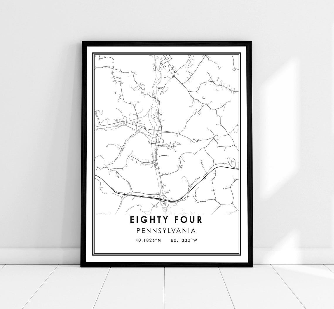 Eighty Four Pennsylvania City Street Map Print With Coordinates