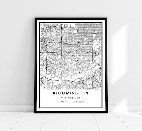 Bloomington Minnesota Minimalist Black and White Street Map Poster