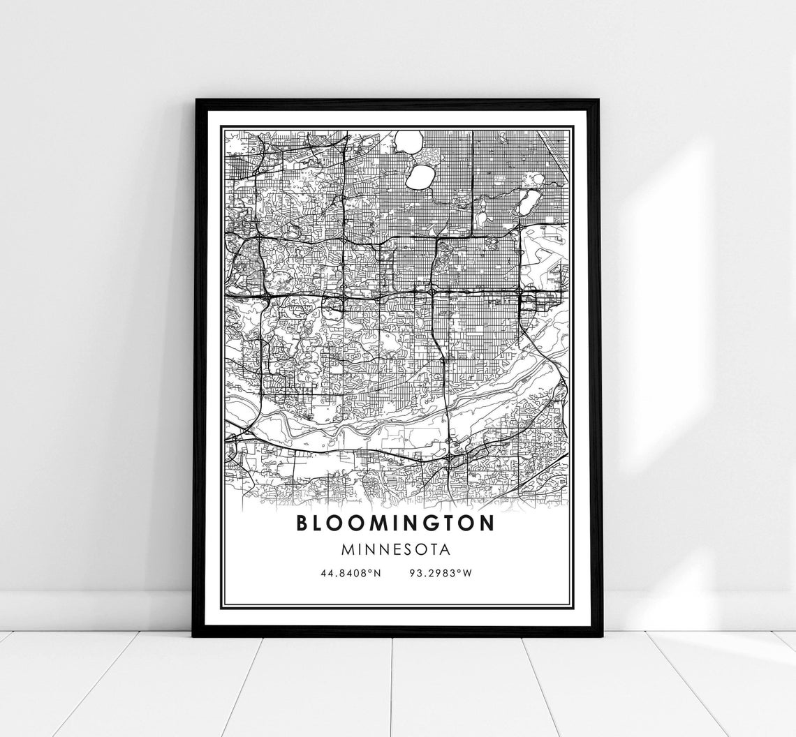 Bloomington Minnesota Minimalist Black and White Street Map Poster