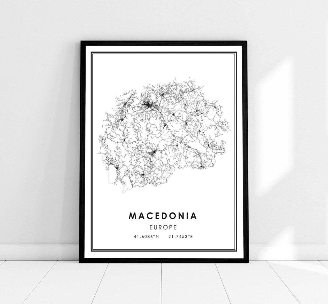 Macedonia Country Map Poster, Travel and Places
