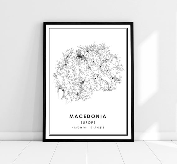 Macedonia Country Map Poster, Travel and Places