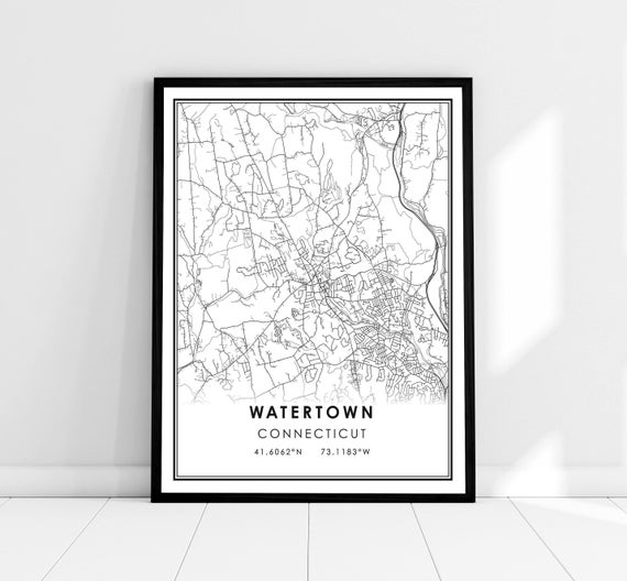 Watertown Map Print, Connecticut City Travel Poster