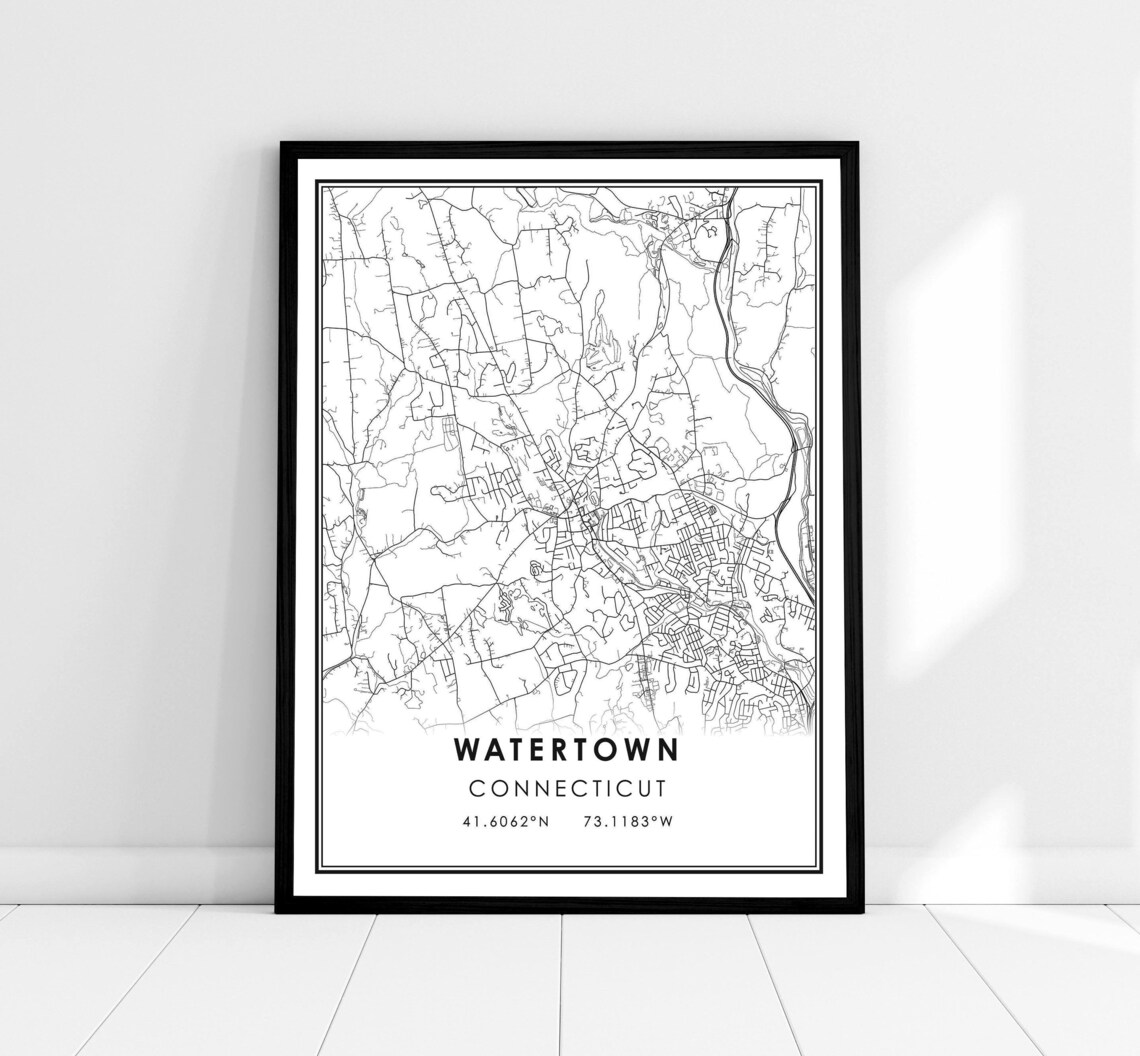 Watertown Map Print, Connecticut City Travel Poster