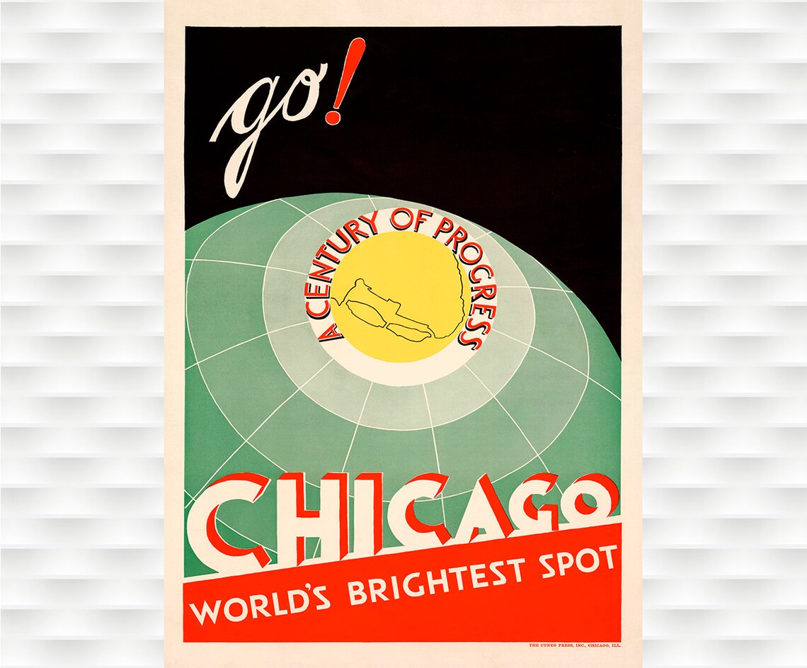 Chicago A Century of Progress Globe Art Deco Worlds Fair Poster