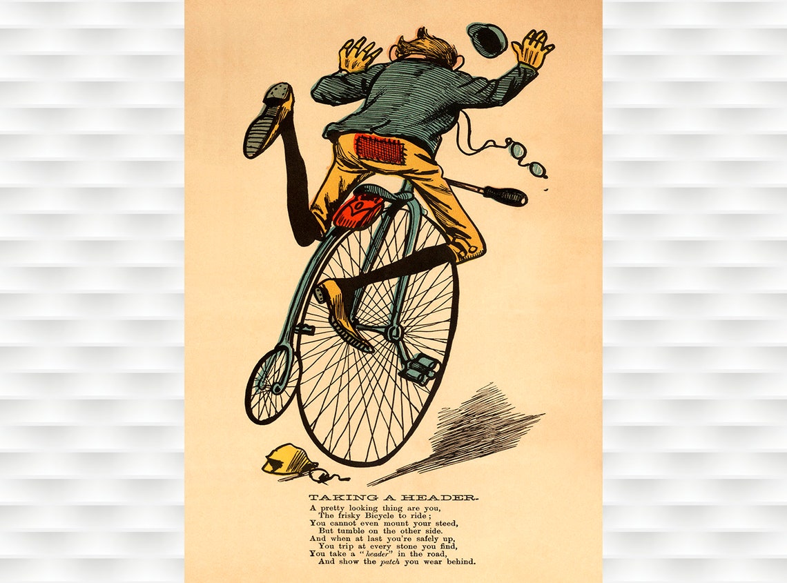 Taking A Header Penny Farthing Bicycle Crash Funny Victorian Print