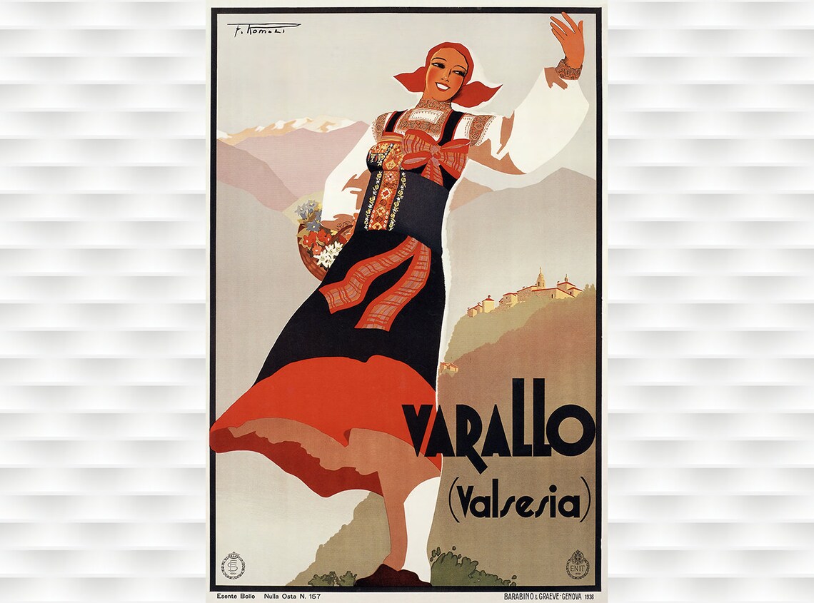Varallo Valsesia Folk Costume Dancer Italy Vintage Travel Poster