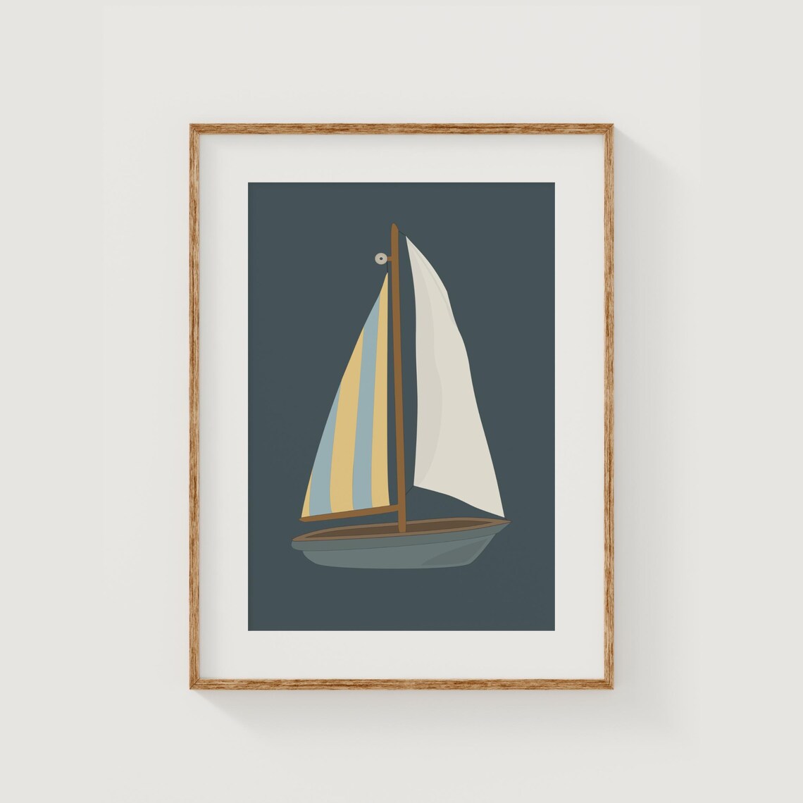 Blue Sailboat Art Print, Boys Room Ocean Decor