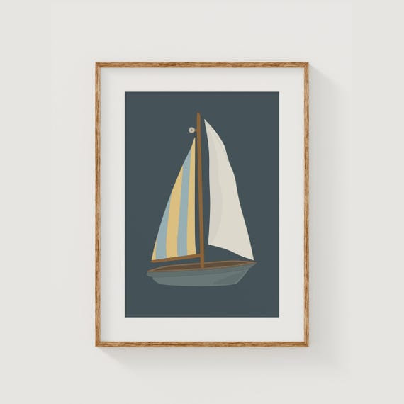Blue Sailboat Art Print, Boys Room Ocean Decor