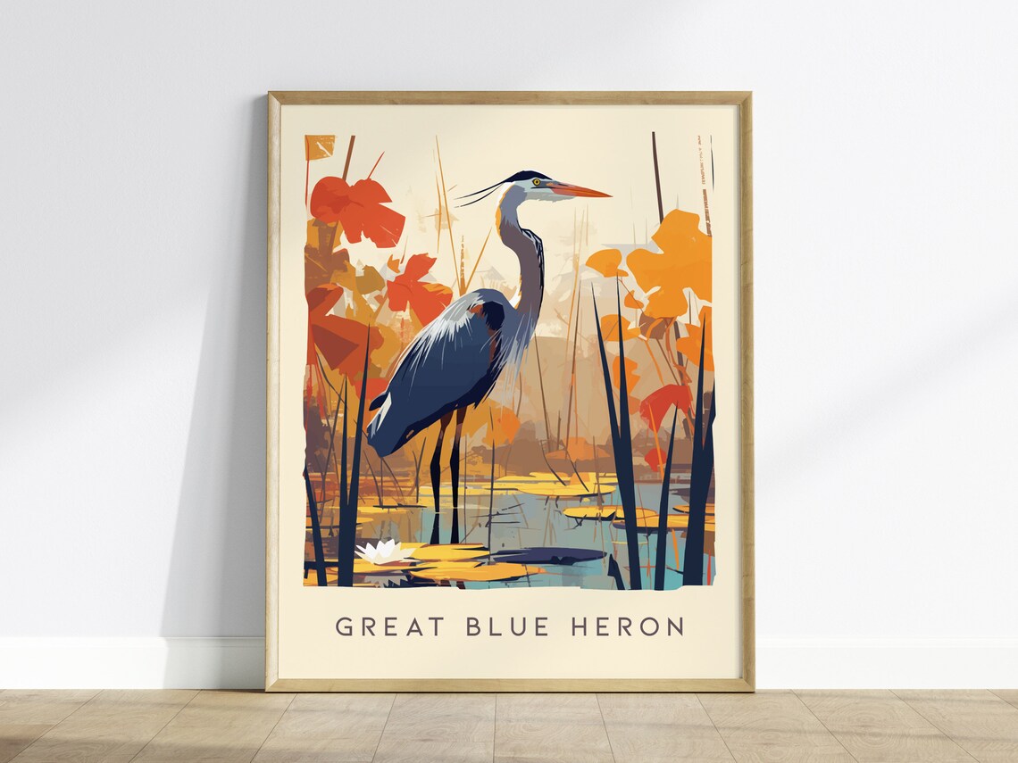 Great Blue Heron Florida Birds Wildlife Art Print