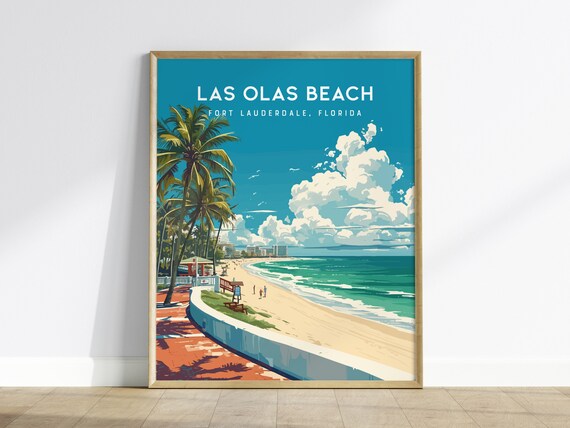 Las Olas Beach Fort Lauderdale Florida Travel Poster Palm Coast