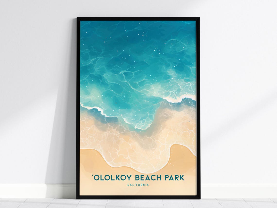 Ololkoy Beach Park California Aerial Surf Waves Travel Poster