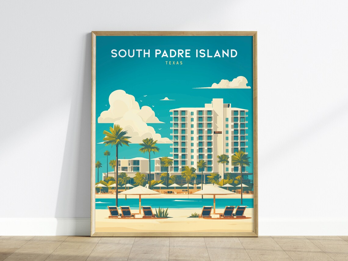 South Padre Island Travel Poster, Texas Beach Art Print