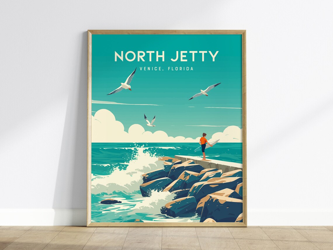 North Jetty Venice Florida Surf Travel Poster