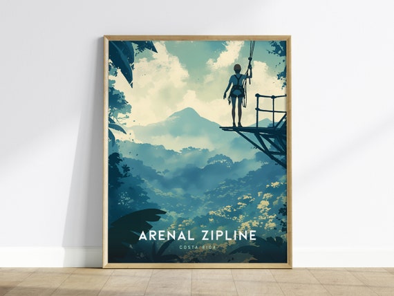 Arenal Volcano Zipline Poster Costa Rica Adventure Art