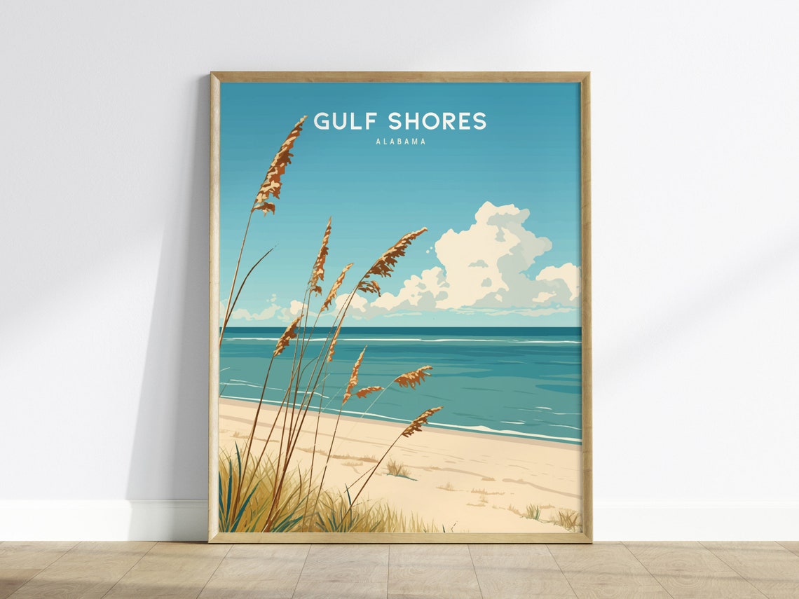 Gulf Shores Alabama Beach Sea Oats Oceanfront Retro Travel Poster